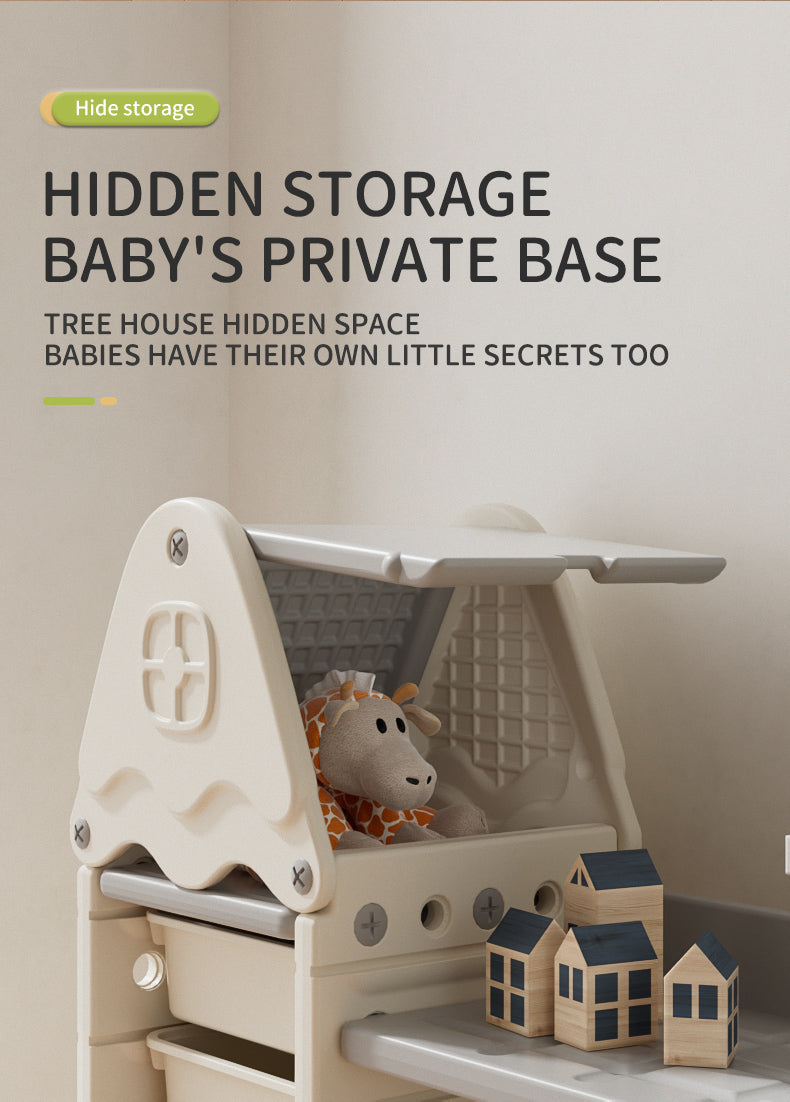 Three-Column Treehouse-Themed Kids Storage Rack – Multi-Layer Toy and Book Organizer