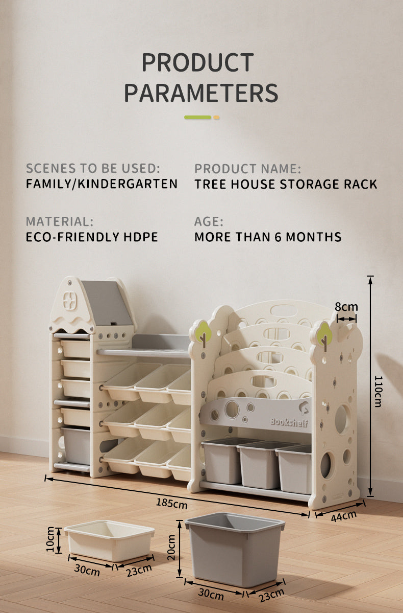 Three-Column Treehouse-Themed Kids Storage Rack – Multi-Layer Toy and Book Organizer