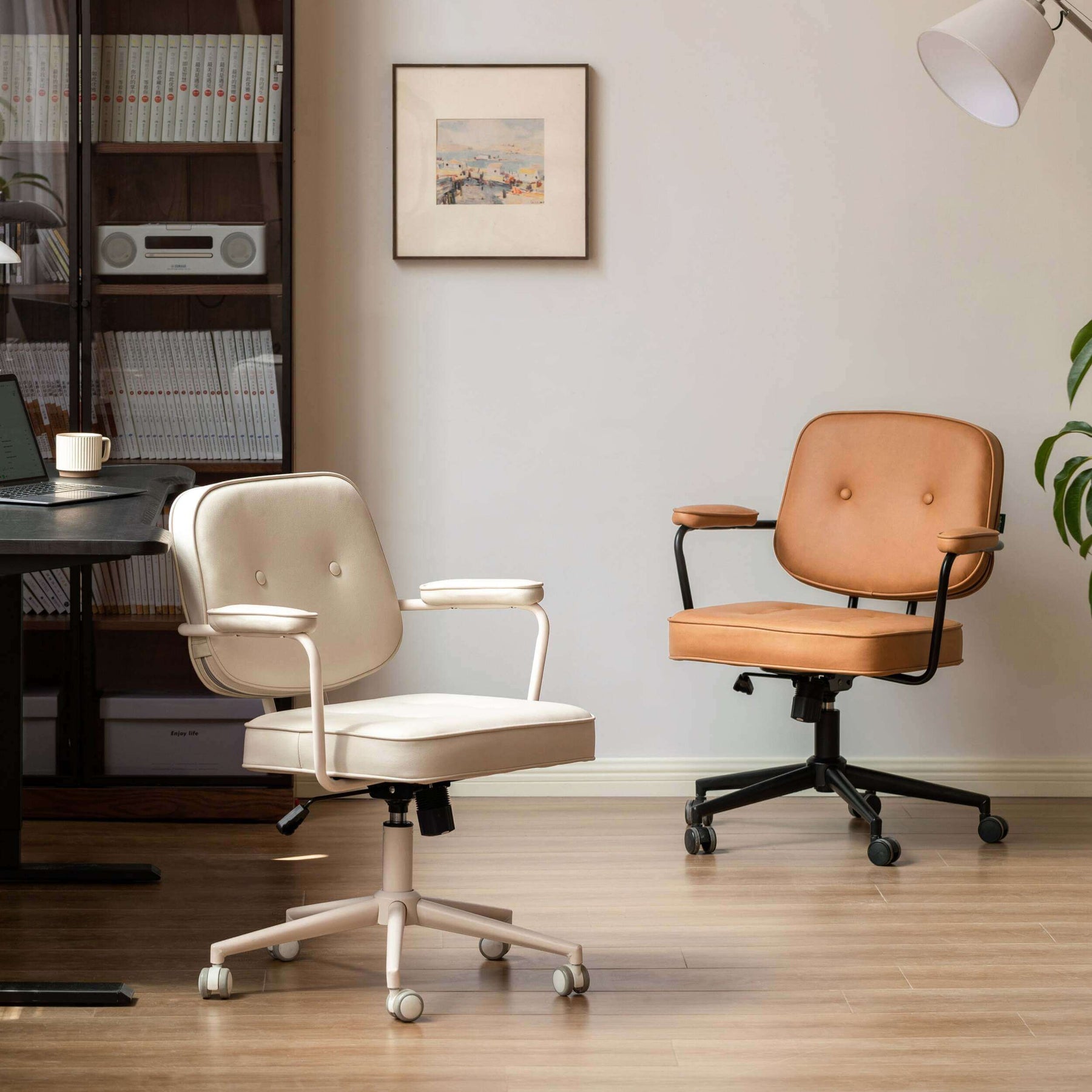 Adjustable Height Computer Chair/Office Chair with Eco Synthetic Leather Cushion and Caster Wheels