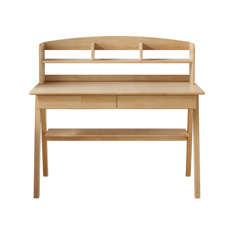 Solid Wood Study Desk with Shelf/Solid Timber/Minimal Assembly/Natural Wood Colour