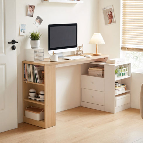 Wood Study Desk in Oak and White with Storage/Home Office Study Desks/Corner Desk