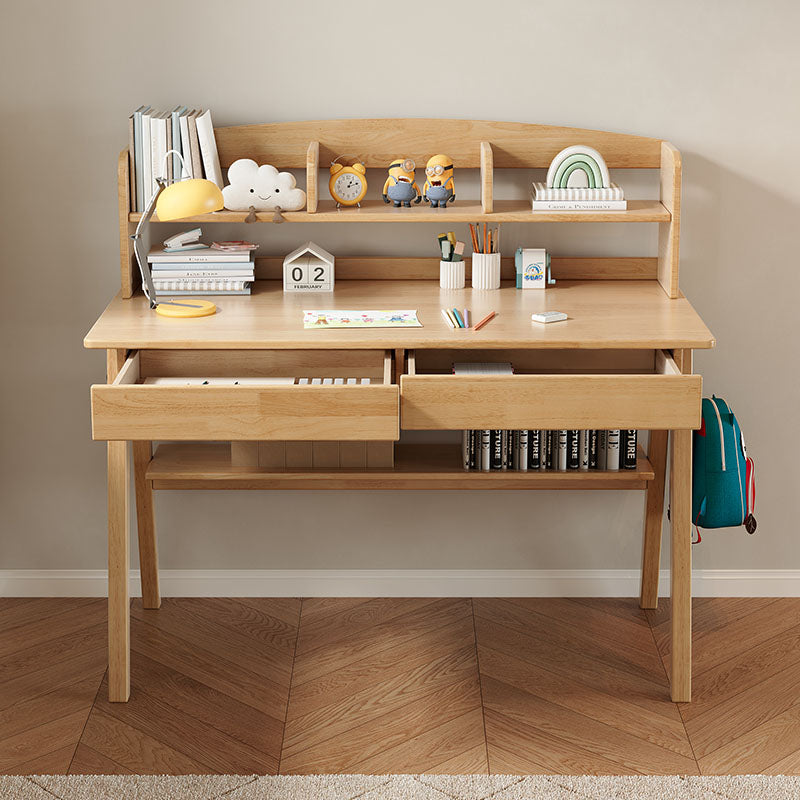 Solid Wood Study Desk with Shelf/Solid Timber/Minimal Assembly/Natural Wood Colour