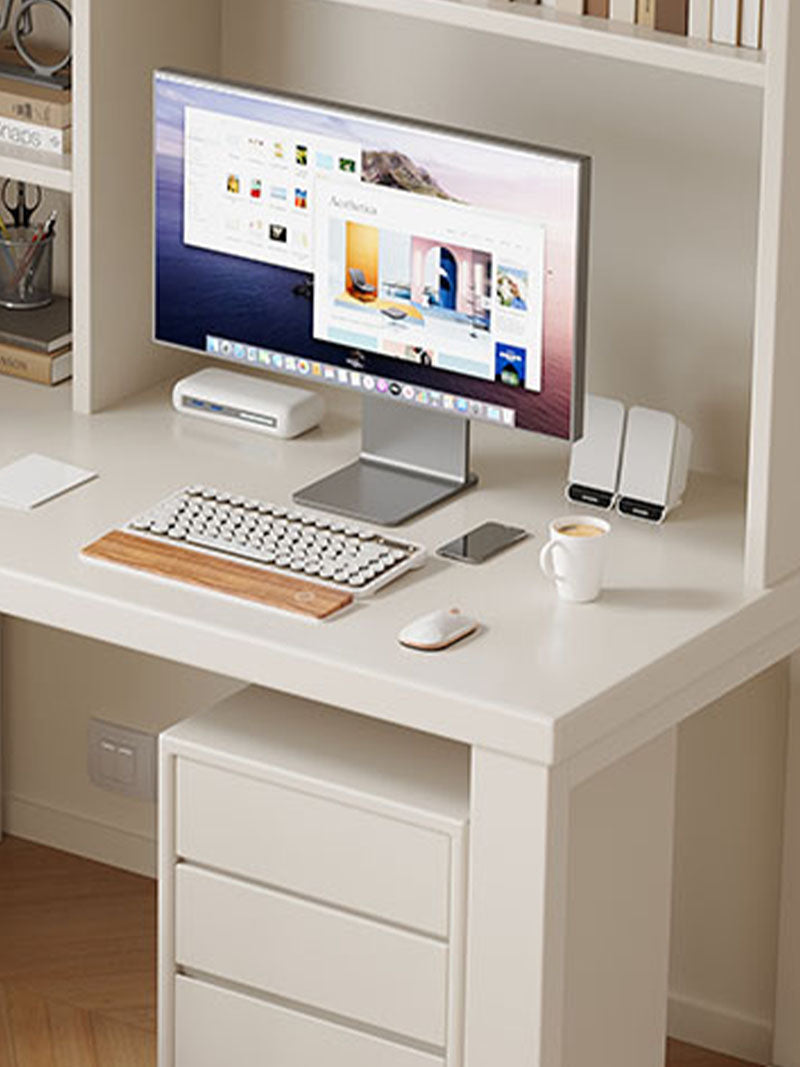 Maddie Solid Timber Study Desk with Bookshelf and Movable Side Cabinet
