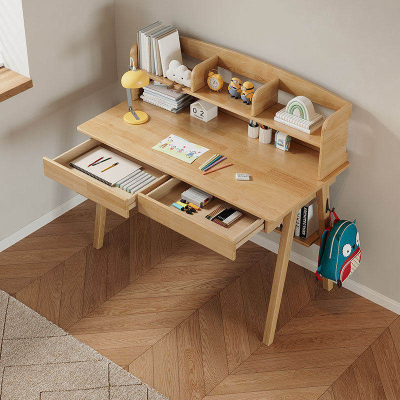 Solid Wood Study Desk with Shelf/Solid Timber/Minimal Assembly/Natural Wood Colour