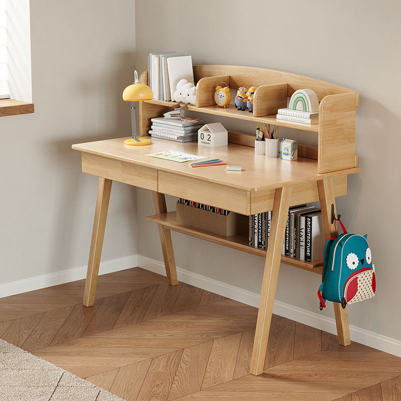 Solid Wood Study Desk with Shelf/Solid Timber/Minimal Assembly/Natural Wood Colour