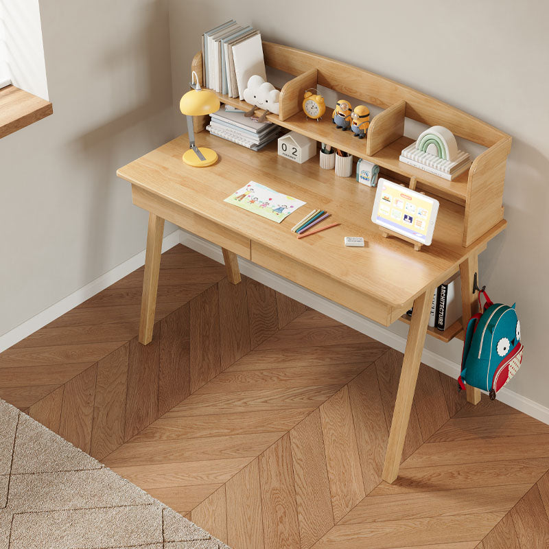 Solid Wood Study Desk with Shelf/Solid Timber/Minimal Assembly/Natural Wood Colour
