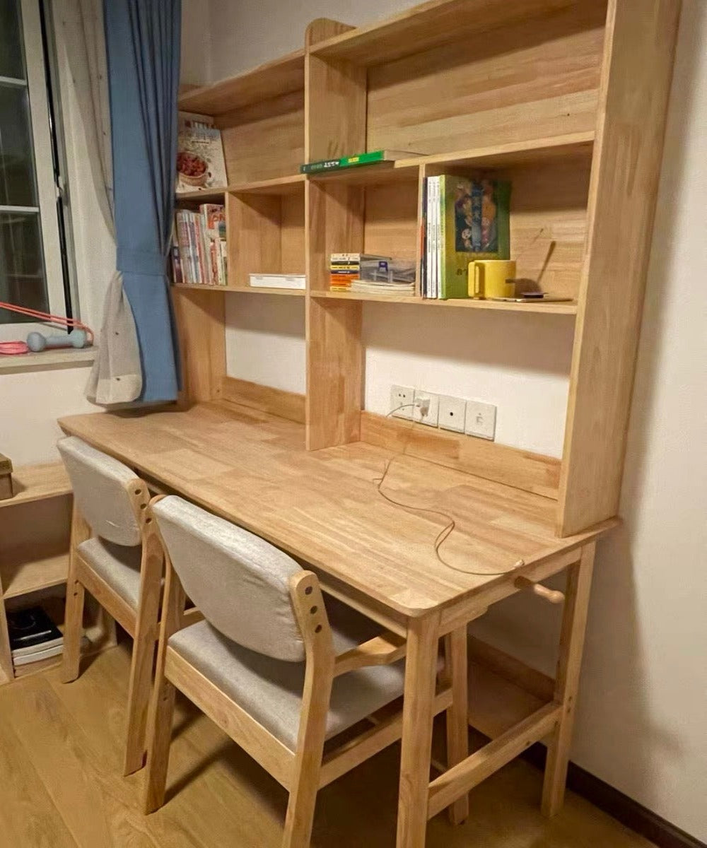Trejan Solid Wood Study Desk with Book Shelves and Drawers/Rubberwood/Long Study Desk