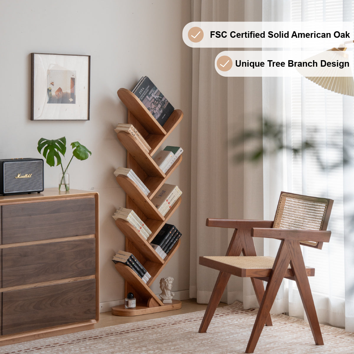 Solid Timber Tree Branch Eight-Tier Walnut Bookshelf/Display Shelf Tree