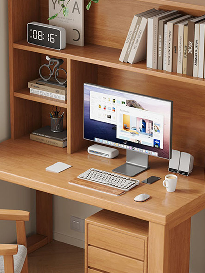 Maddie Solid Timber Study Desk with Bookshelf and Movable Side Cabinet