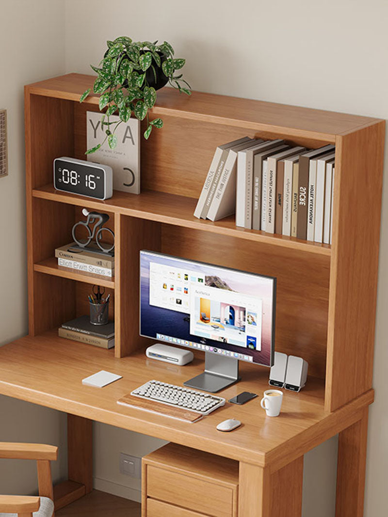 Maddie Solid Timber Study Desk with Bookshelf and Movable Side Cabinet