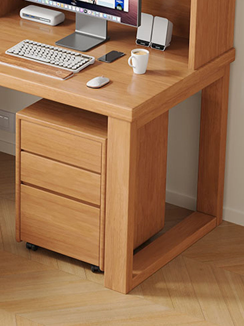 Maddie Solid Timber Study Desk with Bookshelf and Movable Side Cabinet
