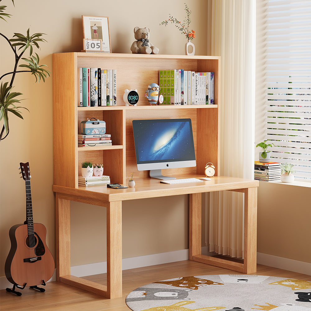 Maddie Solid Timber Study Desk with Bookshelf and Movable Side Cabinet