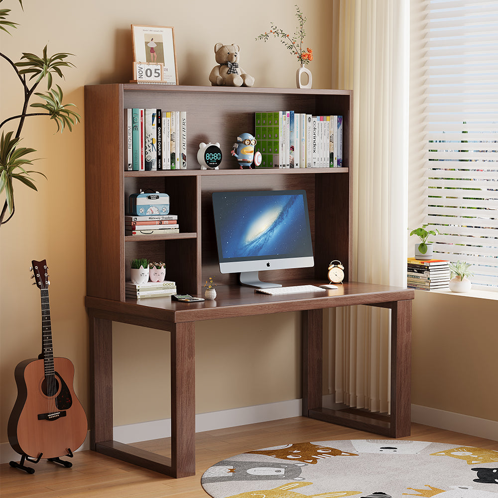 Maddie Solid Timber Study Desk with Bookshelf and Movable Side Cabinet