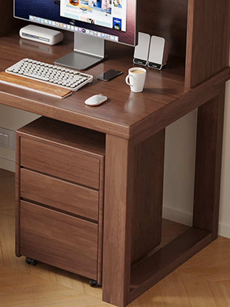 Maddie Solid Timber Study Desk with Bookshelf and Movable Side Cabinet