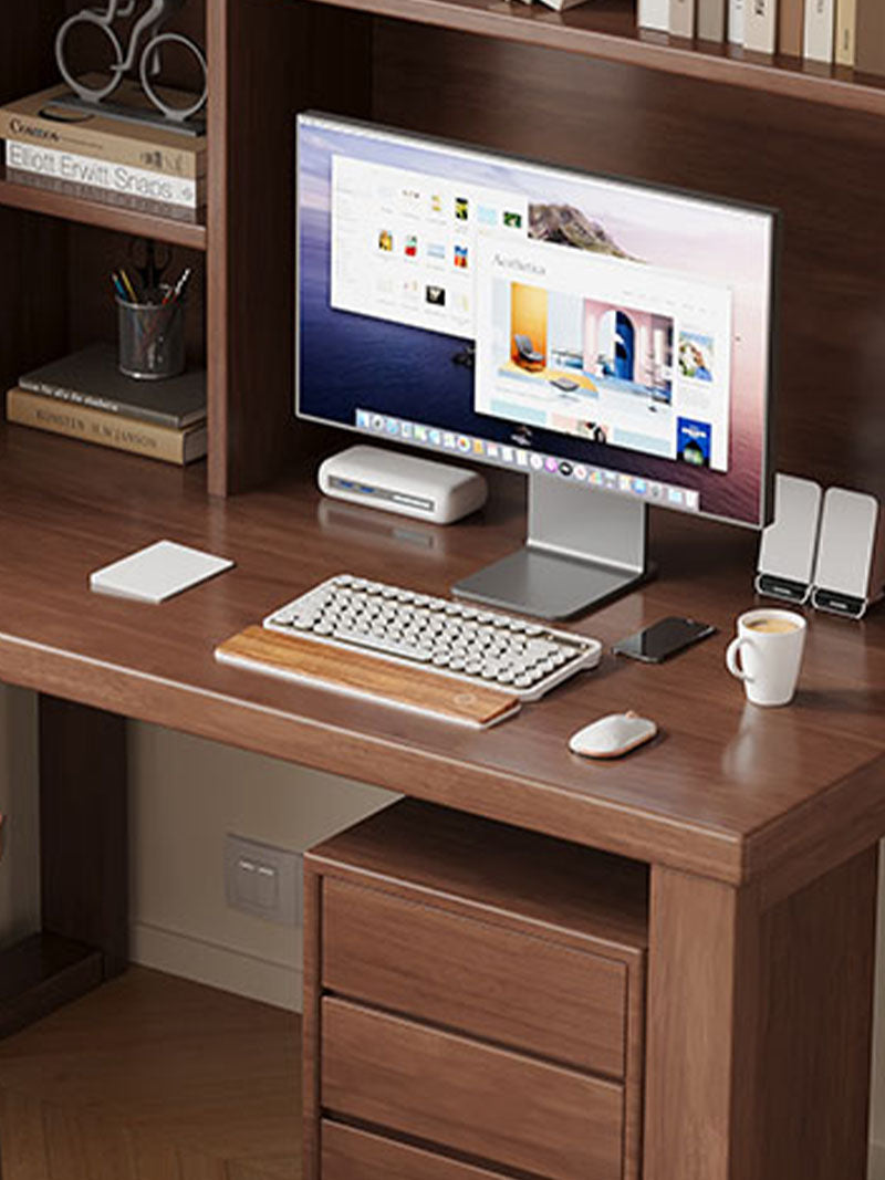 Maddie Solid Timber Study Desk with Bookshelf and Movable Side Cabinet