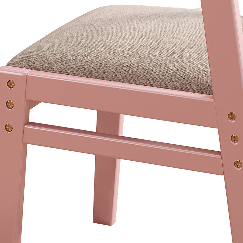 Selee Height-Adjustable Solid Timber Z Shape Dining Chair /Rubberwood/Cotton and Linen/Pink