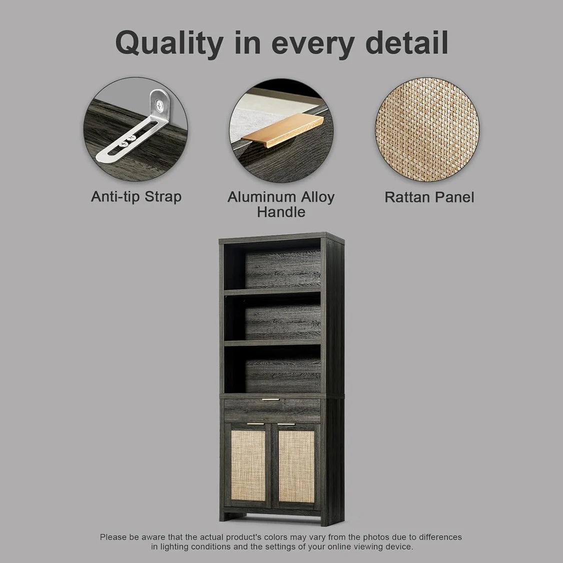 Bookcase with Ratten Doors/Showcase/Display Shelves Storage Stand Rack Midnight Oak