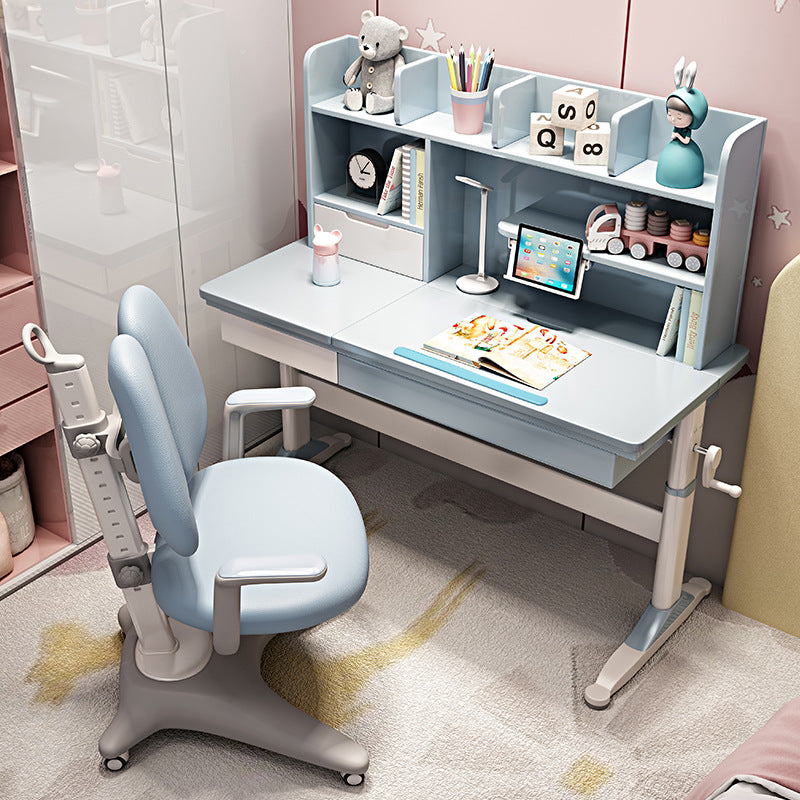 Blue Height-adjustable Study Desk and Adjustable Chair Set