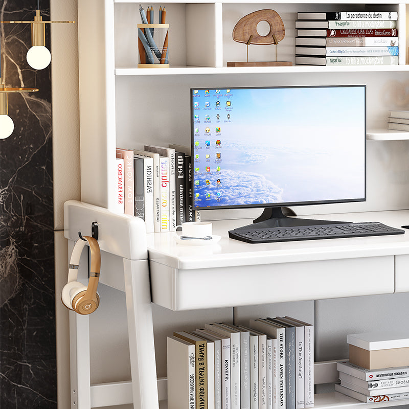 White Bahid Study Desk and Z Shape Chair Set