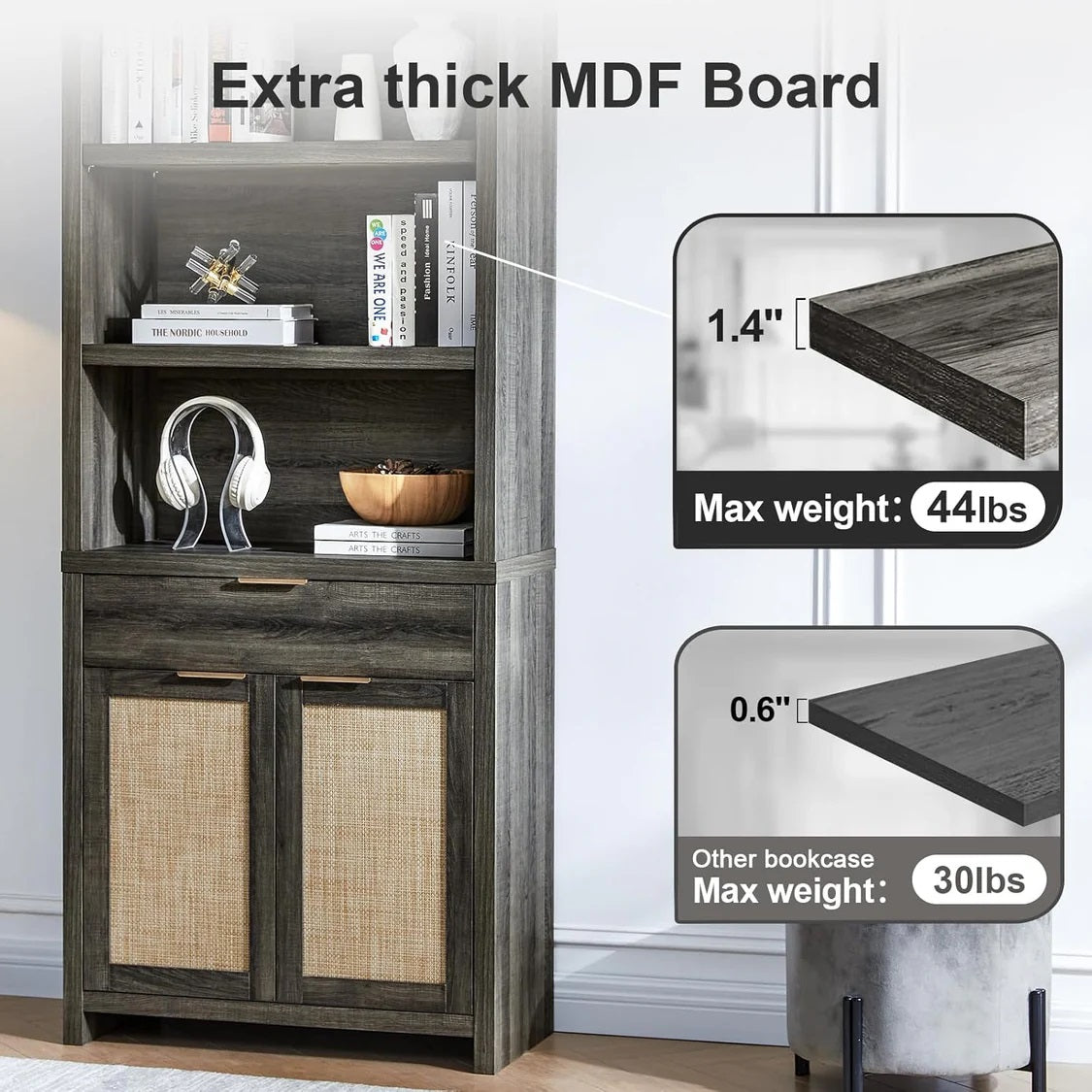 Bookcase with Ratten Doors/Showcase/Display Shelves Storage Stand Rack Midnight Oak