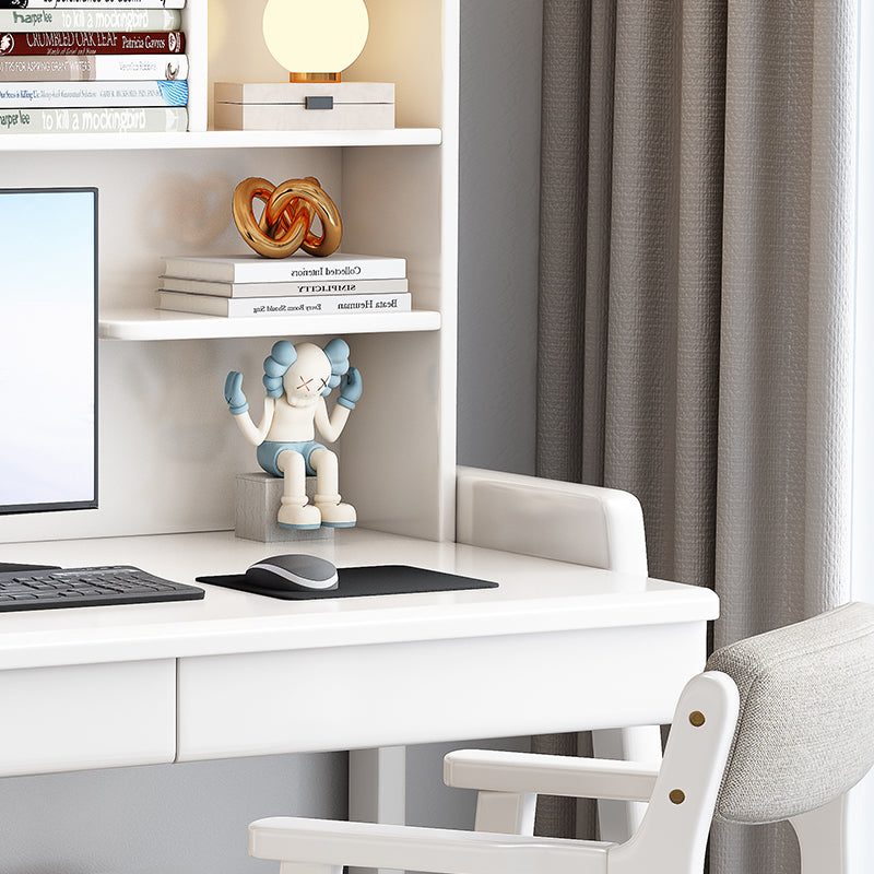 White Bahid Study Desk and Z Shape Chair Set