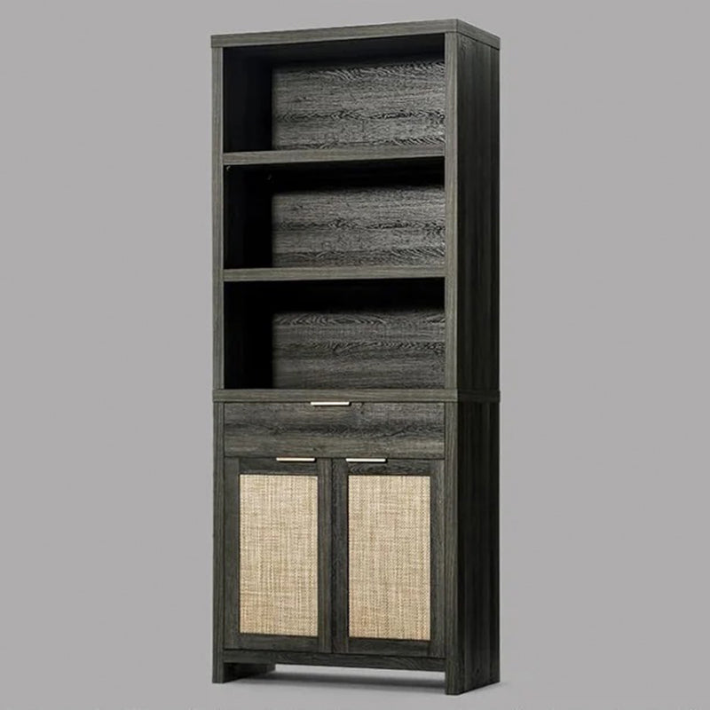 Bookcase with Ratten Doors/Showcase/Display Shelves Storage Stand Rack Midnight Oak
