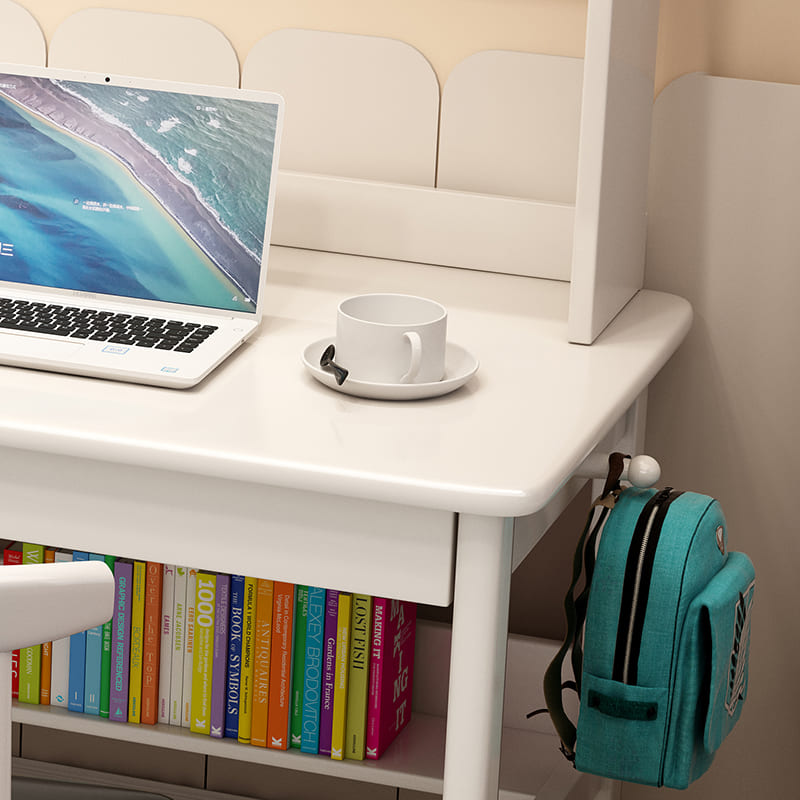 White Trejan Study Desk and Sinoa Chairs Set