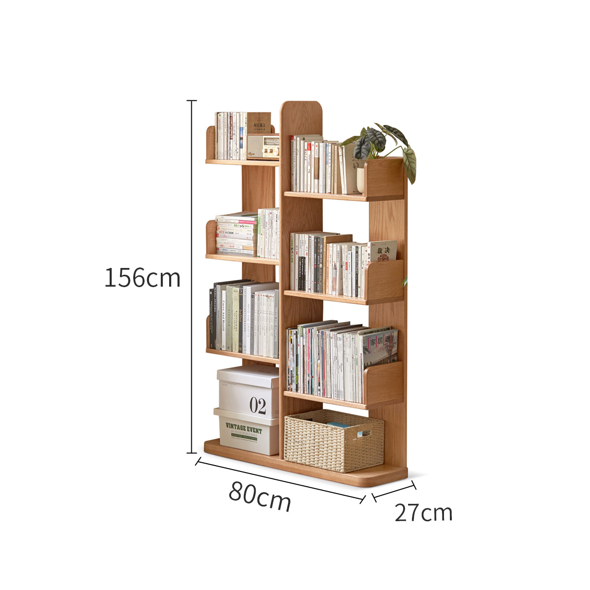 FSC Certified Solid American Oak Floor Bookshelf/Media Storage Shelves 64cm/80cm/100cm