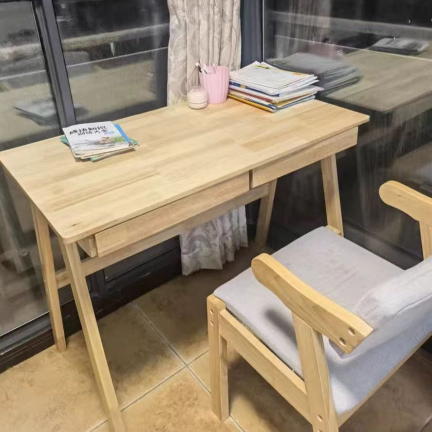 Natural Solid Wood Study Desk and Z Shape Chair set