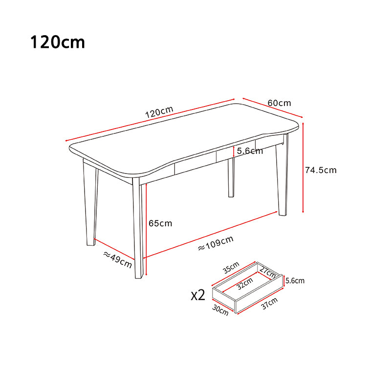 Draylen Walnut Color Solid Wood Study Desk with Drawers/Rubberwood/Curved/1M/1.2M