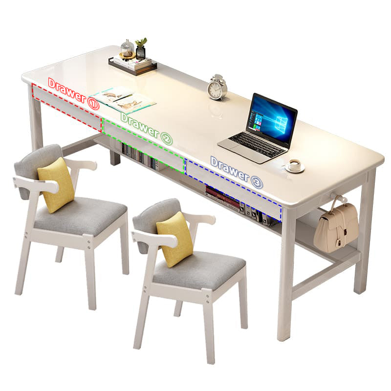 Lynard White Solid Wood Study Desk with Drawers /Rubberwood/Long Study Desk/1.6M/1.8M
