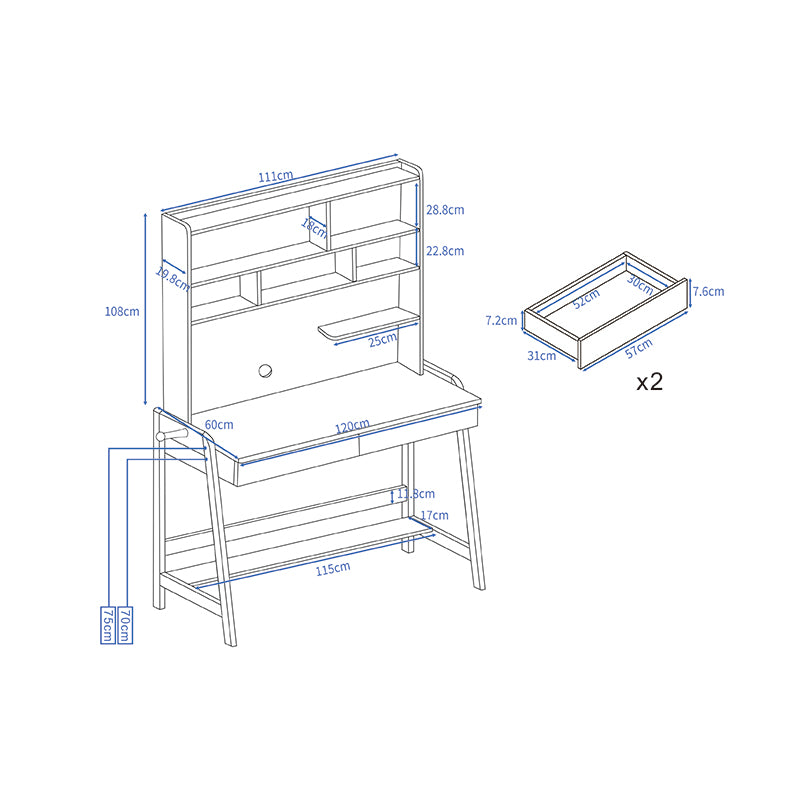 Bahid Study Desks/Solid Wood Study Desk with Shelf/Home Office/Walnut