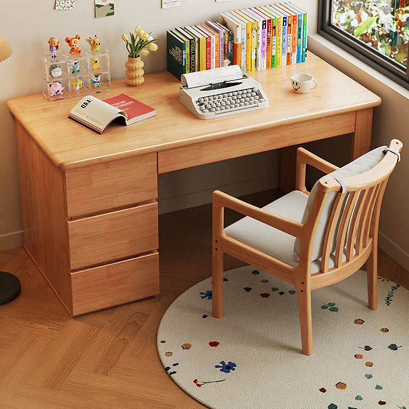Classic Natural Wood Desk with 3-Drawer Side Cabinet
