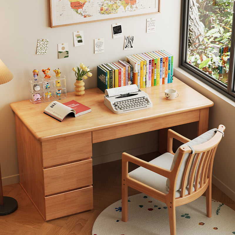 Classic Natural Wood Desk with 3-Drawer Side Cabinet