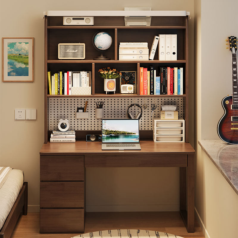 Putnam Solid Timber LED Light Study Desk with Bookshelf and Storage