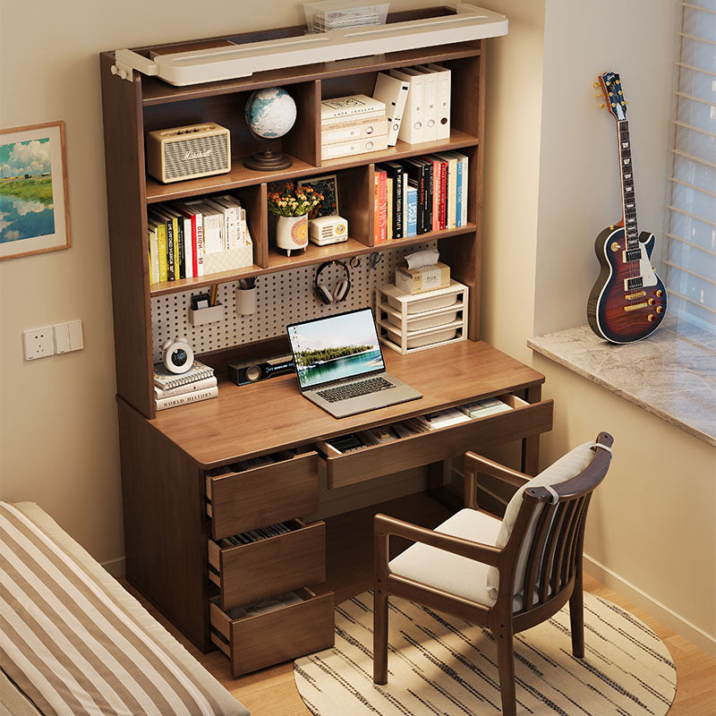 Putnam Solid Timber LED Light Study Desk with Bookshelf and Storage