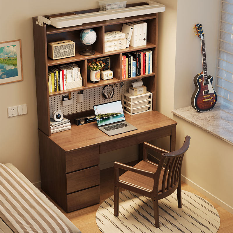 Putnam Solid Timber LED Light Study Desk with Bookshelf and Storage