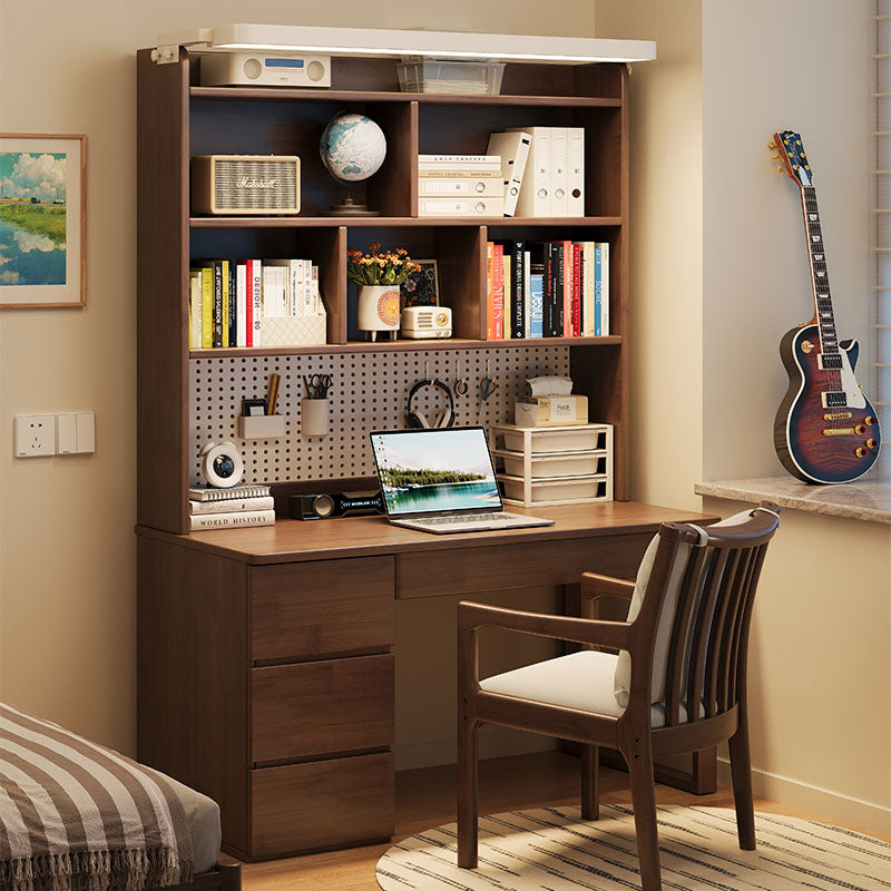 Putnam Solid Timber LED Light Study Desk with Bookshelf and Storage