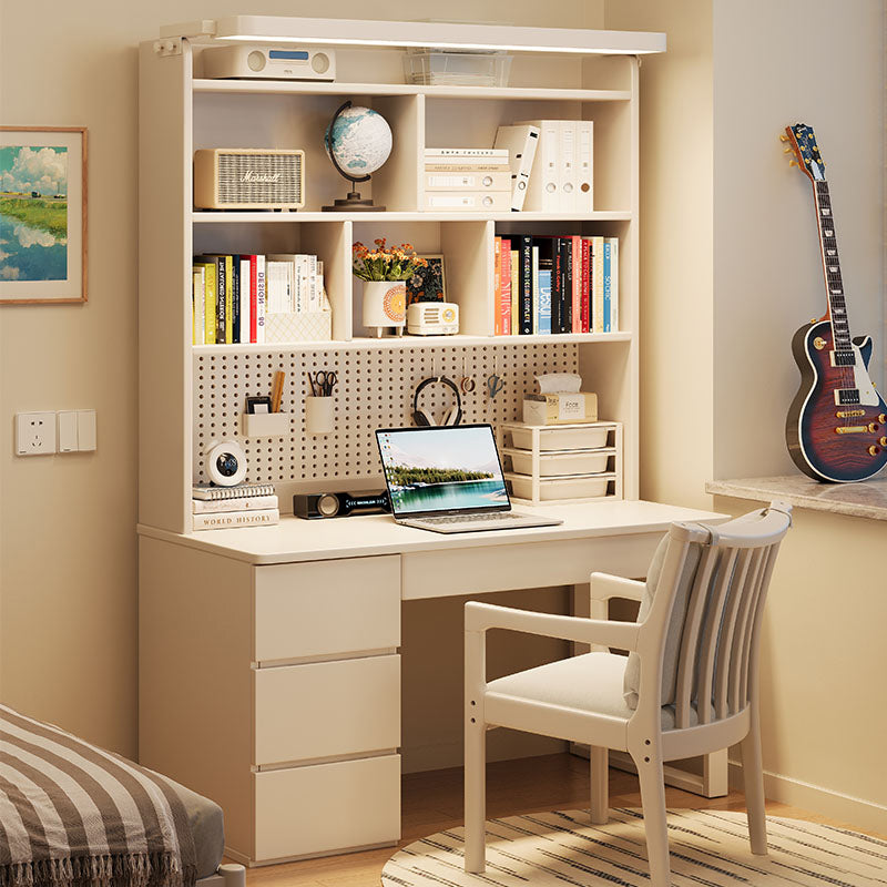 Putnam Solid Timber LED Light Study Desk with Bookshelf and Storage