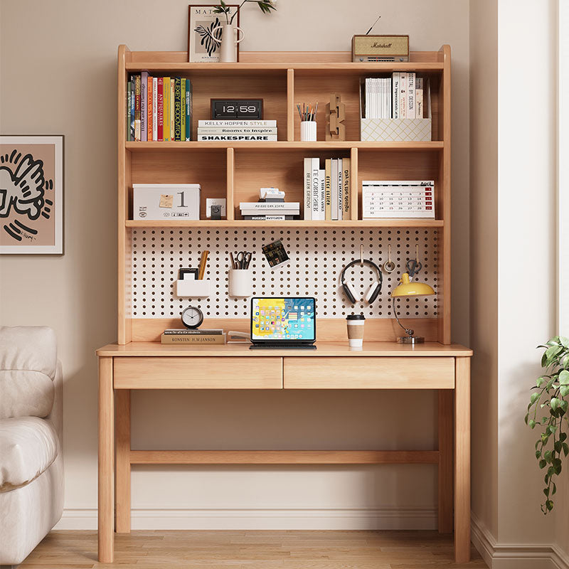 Haven Solid Timber LED Light Study Desk with Bookshelf and Storage 120cm