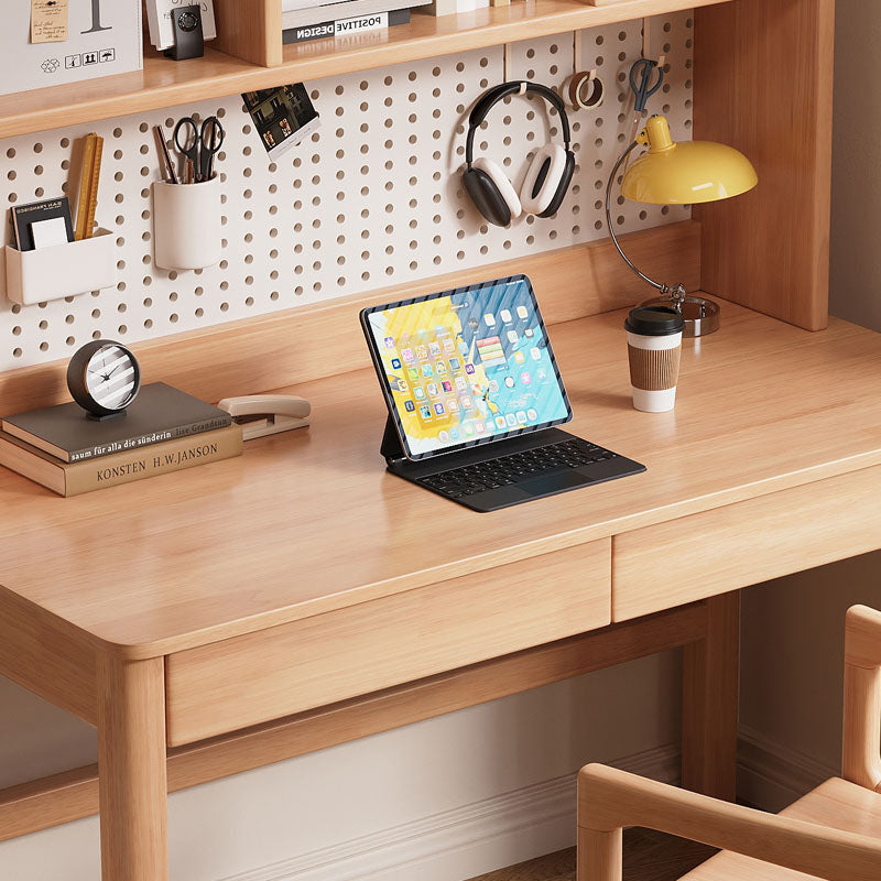 Haven Solid Timber LED Light Study Desk with Bookshelf and Storage 120cm