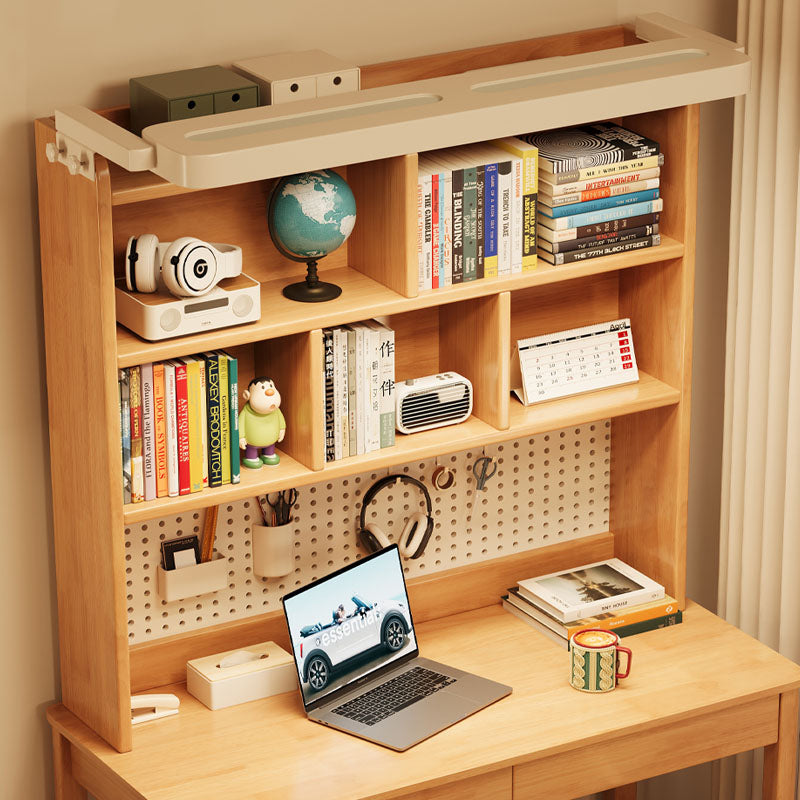 Haven Solid Timber LED Light Study Desk with Bookshelf and Storage 120cm