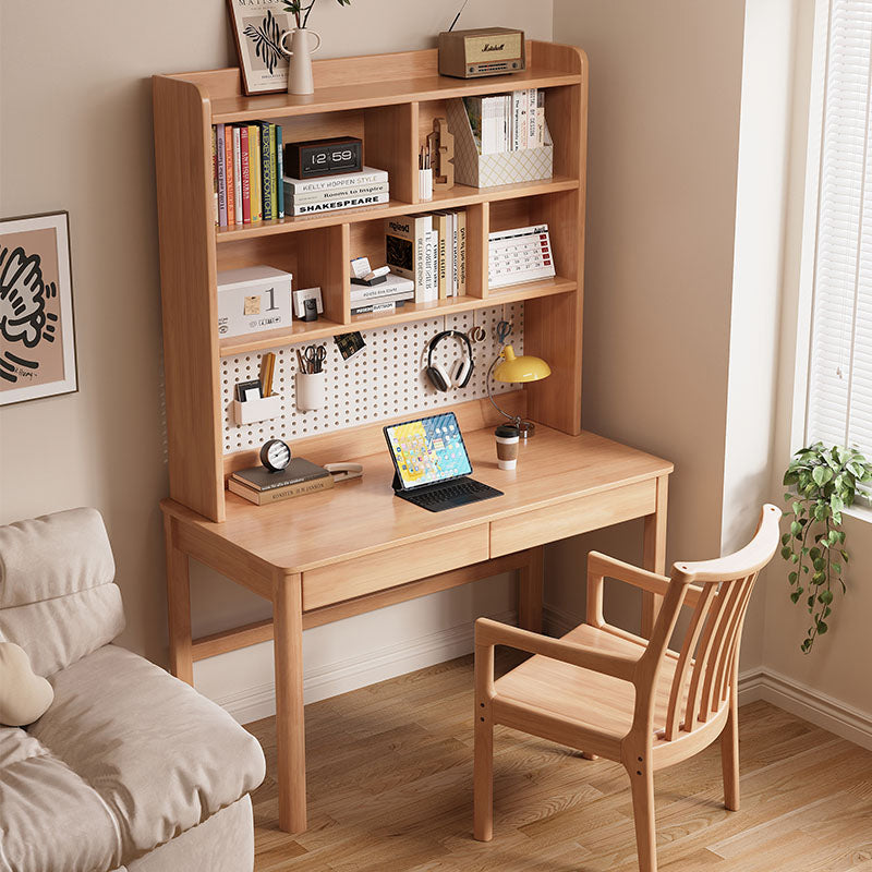 Haven Solid Timber LED Light Study Desk with Bookshelf and Storage 120cm