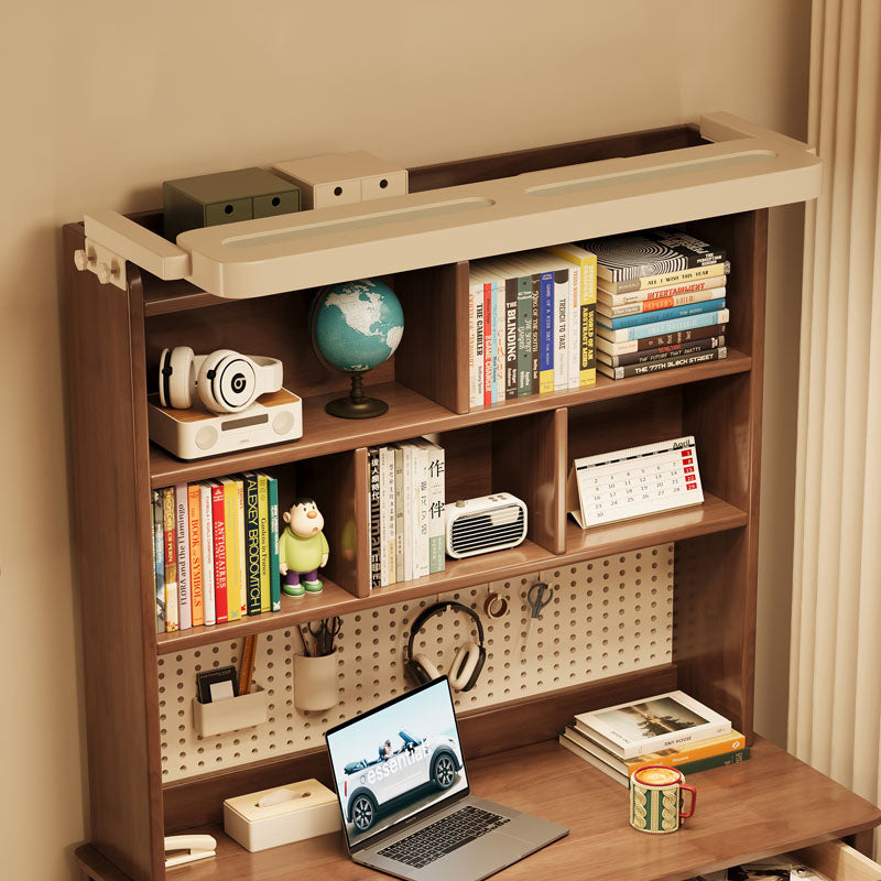 Haven Solid Timber LED Light Study Desk with Bookshelf and Storage 120cm