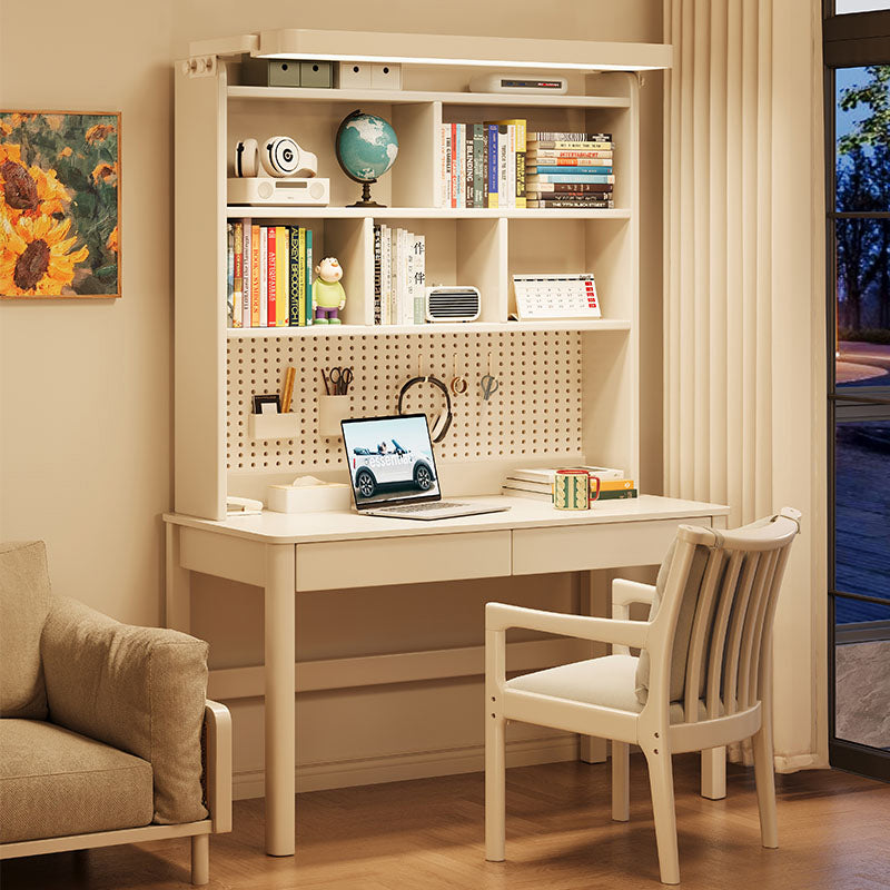 Haven Solid Timber LED Light Study Desk with Bookshelf and Storage 120cm