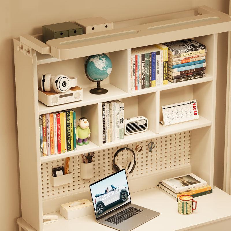 Haven Solid Timber LED Light Study Desk with Bookshelf and Storage 120cm