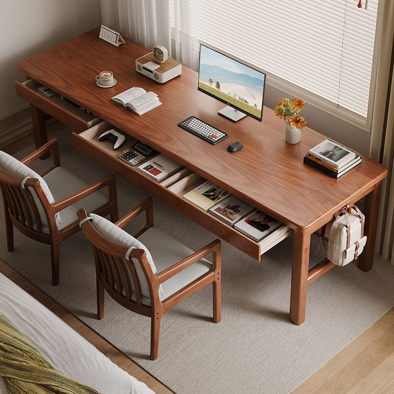 Ethan Classic Design Solid Timber Slab Study Desk with Drawers 160cm/180cm
