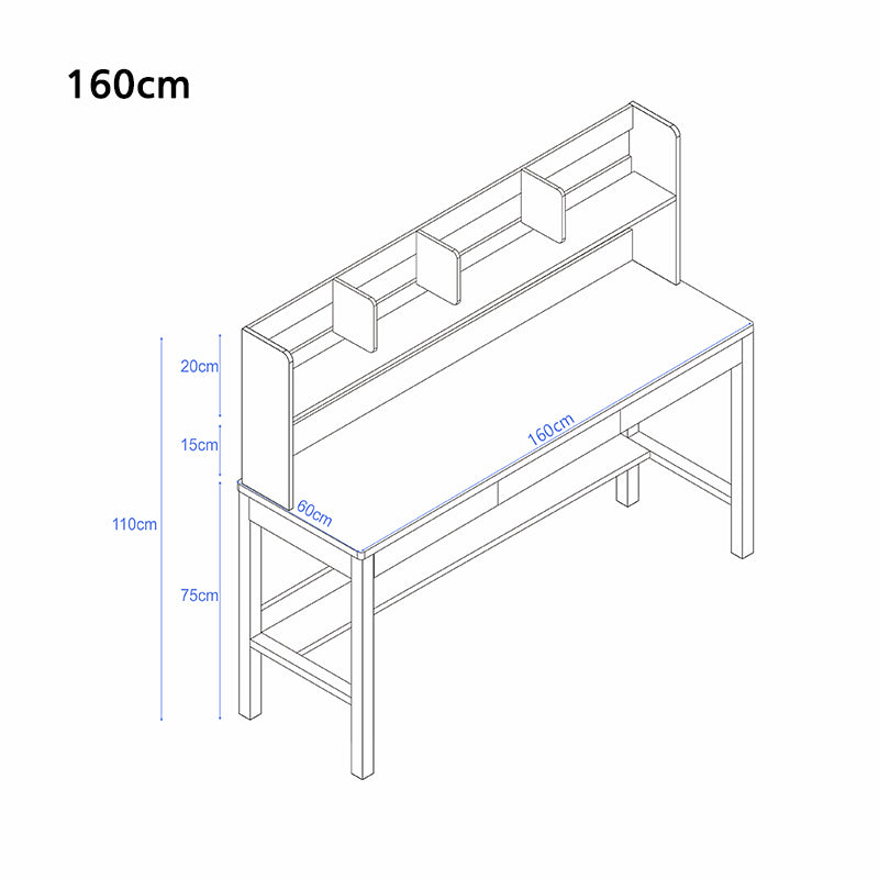 Kai Solid Wood Study Desk with Book Shelves and Drawers 160cm/180cm