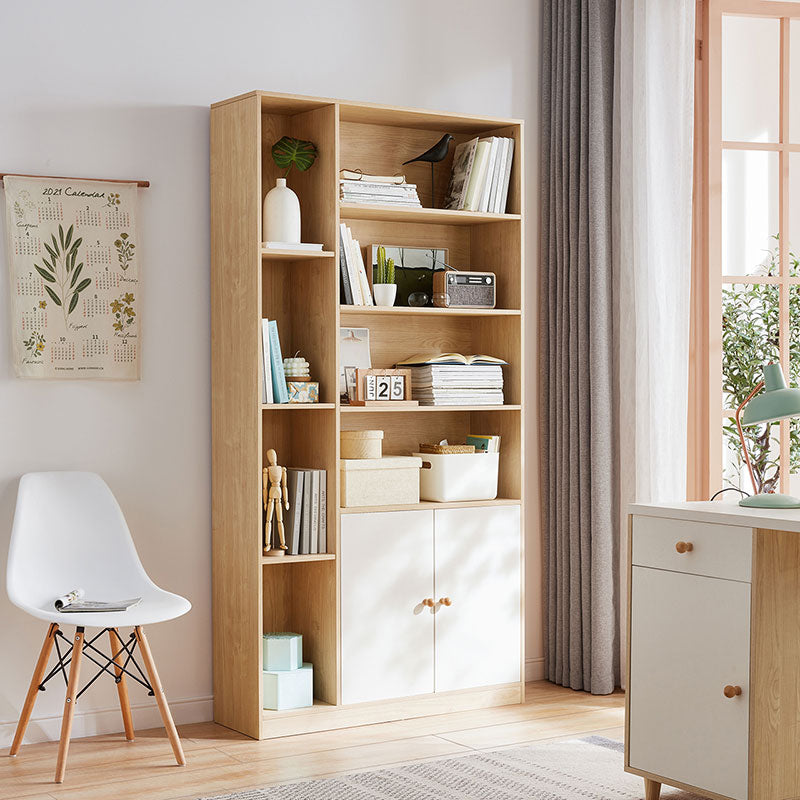 Natural Wood and White Dual-Tone Bookshelf with Storage/Wooden Showcase