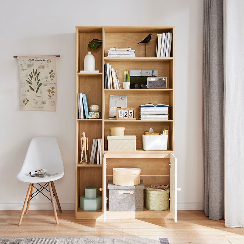 Natural Wood and White Dual-Tone Bookshelf with Storage/Wooden Showcase